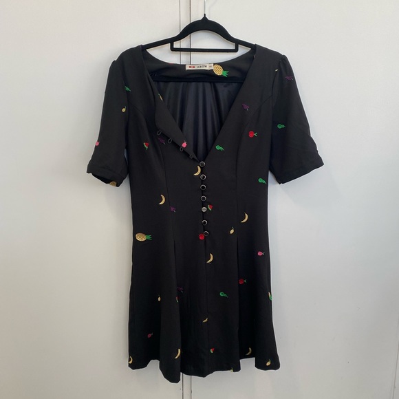 Abow Black Dress with Fruit Embroidery 🍉 🍎 🍌 Size 10 - Picture 10 of 16
